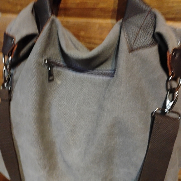 Threaded Pear Canvas Tote Bag Weekend Getaway Carry On Multiple Pockets Grey - Picture 6 of 12